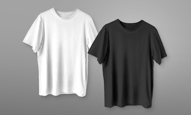 PSD t-shirts noir et blanc sur fond gris
