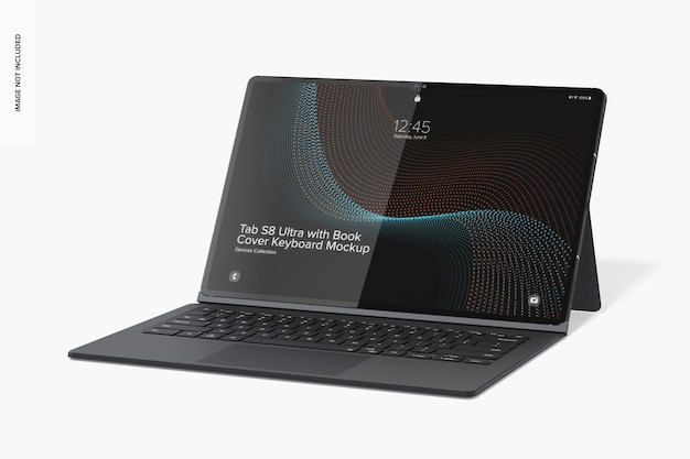 Tab S8 Ultra com modelo de teclado de capa de livro, vista direita