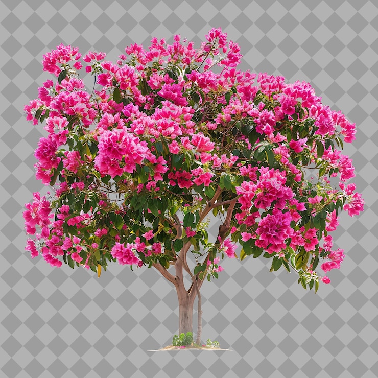 PSD tabebuia impetiginosa avec une forme verticale et un arbuste isolé rose vif sur un fond propre