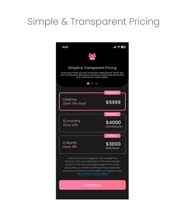 PSD tabella dei prezzi design mobile