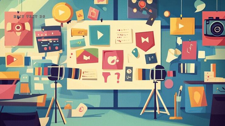PSD tabla blanca colorida con elementos de planificación de la producción de video en un estudio creativo