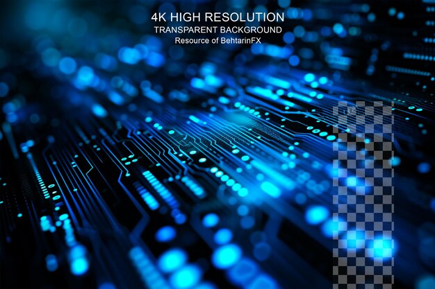 PSD tabla de circuitos binarios tecnología futura en el efecto de luz azul seguridad cibernética en un fondo transparente
