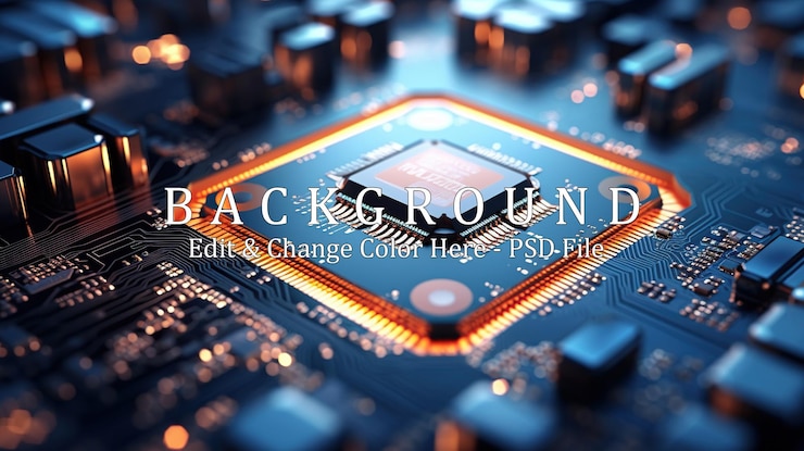 PSD tabla de circuitos electrónicos con procesador concepto de cpu de los procesadores centrales de computadoras