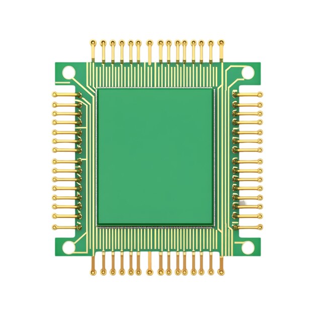Tabla de circuitos de microchip aislada sobre un fondo blanco