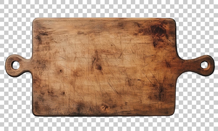 PSD una tabla de cortar de madera rústica que descansa sobre una superficie blanca limpia lista para creaciones culinarias
