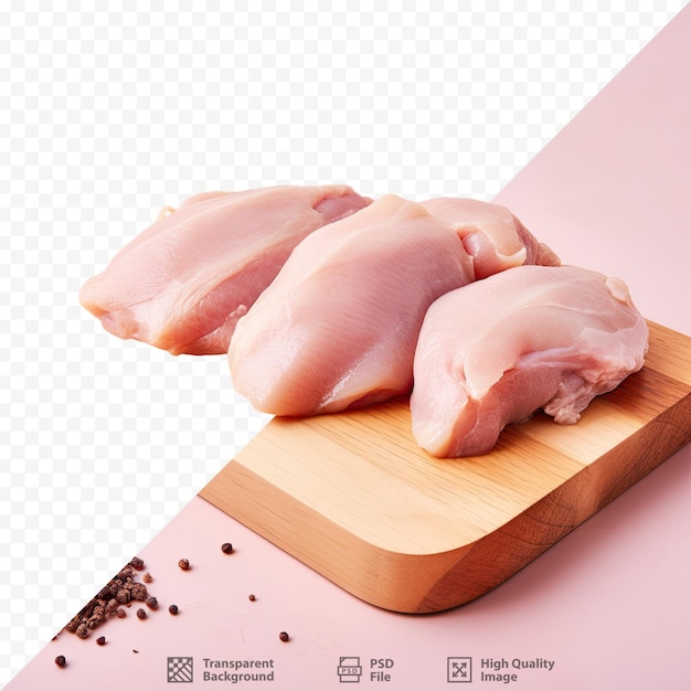 Una tabla de cortar de madera con una tabla de cortar con pollo y especias.