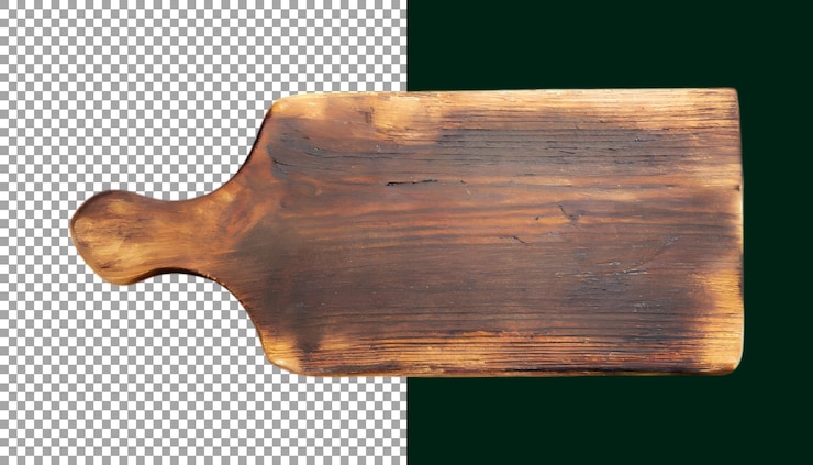 PSD tabla de corte de madera duradera con mango para cocineros caseros en fondo transparente png psd