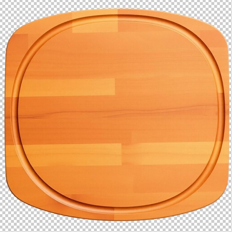 PSD tabla de corte de madera redondeada cocina cocina preparación de alimentos herramienta superior naranja cocinero plato de platos para el hogar marrón