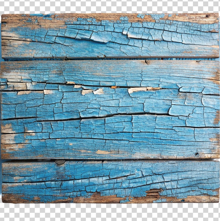 PSD tabla de madera con pintura azul agrietada aislada sobre un fondo transparente