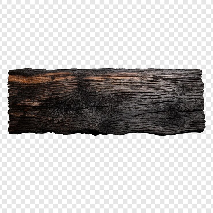 PSD tabla de madera quemada aislada sobre un fondo transparente