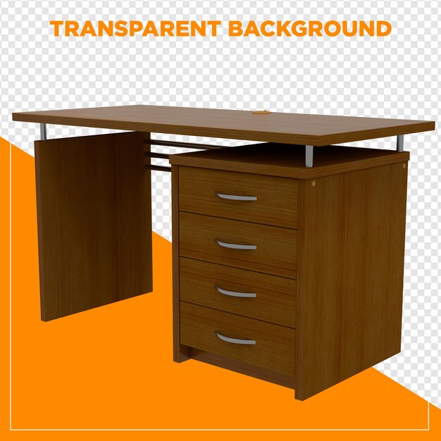 Tabla de oficina de renderizado 3D con fondo transparente