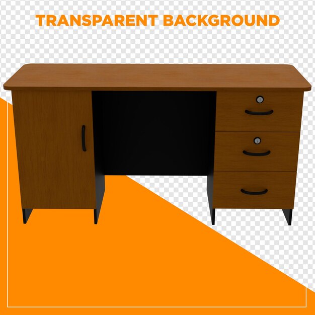 Tabla de oficina de renderizado 3D con fondo transparente