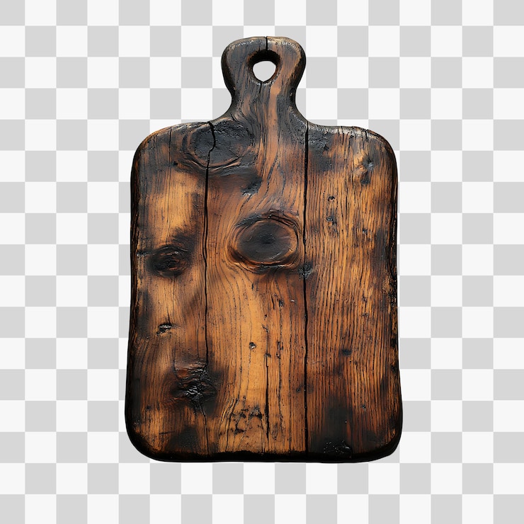 PSD tabla de pan de madera rústica aislada sobre un fondo blanco