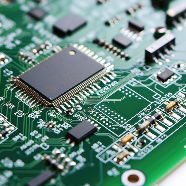 PSD tabla de pcb electrónica en una mesa transparente