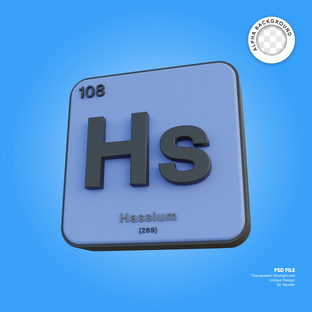 PSD tabla periódica de elementos químicos de hassio 3d render