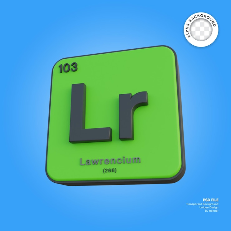 PSD tabla periódica de elementos químicos de laurencio 3d render