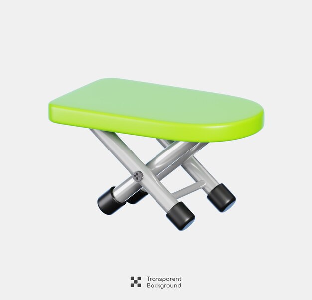 Tabla de planchado verde aislada Icono de equipo de limpieza Renderización 3D
