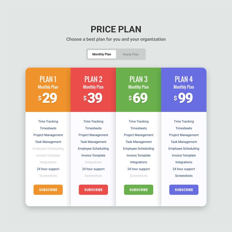 PSD tabla de precios de la agencia web