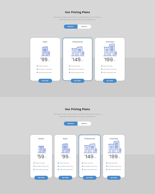 PSD tabla de precios mínimos para web