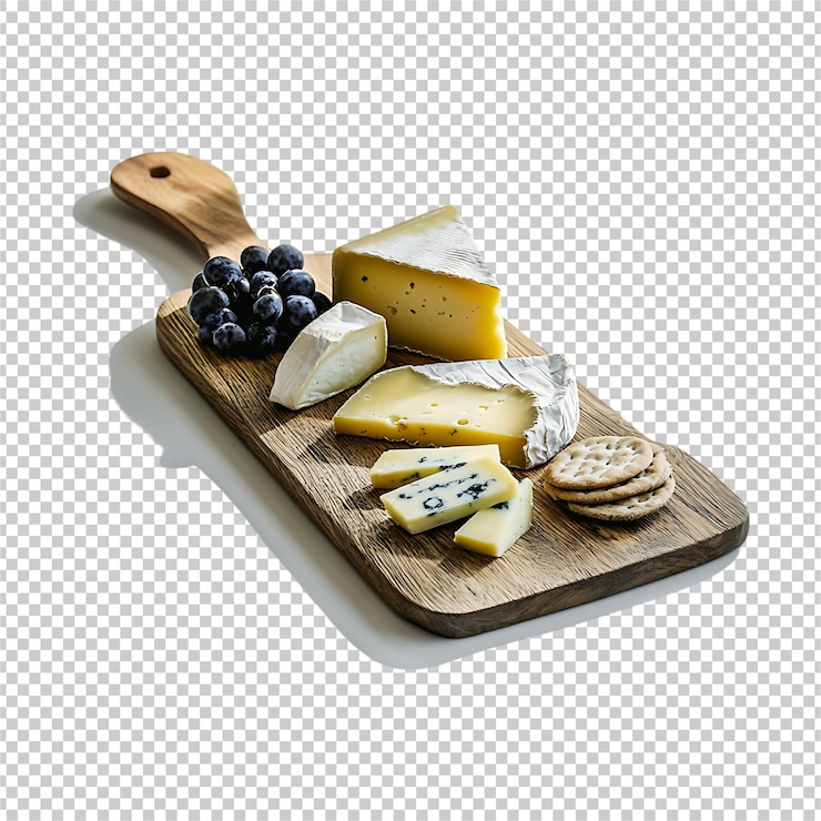 PSD tabla de queso redonda de madera con diferentes tipos de quesos italianos blandos y duros
