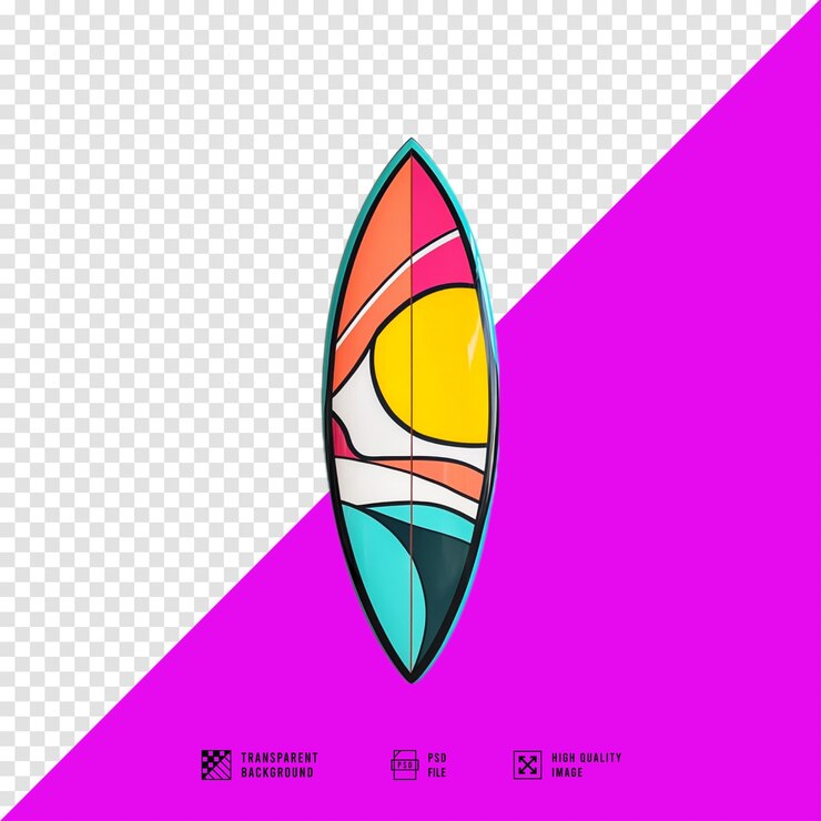 PSD tabla de surf con colores brillantes archivo png transparente