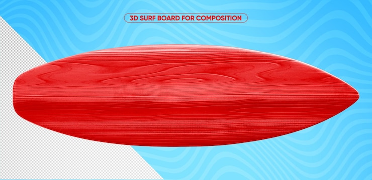 PSD tabla de surf de madera roja para composición.