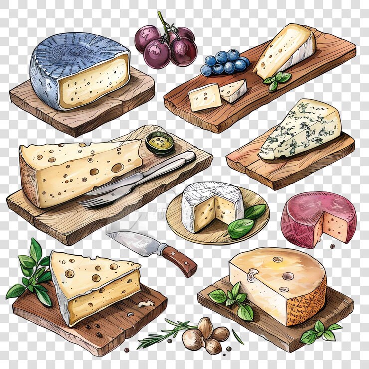 PSD tablas de queso fondo transparente acuarela clipart