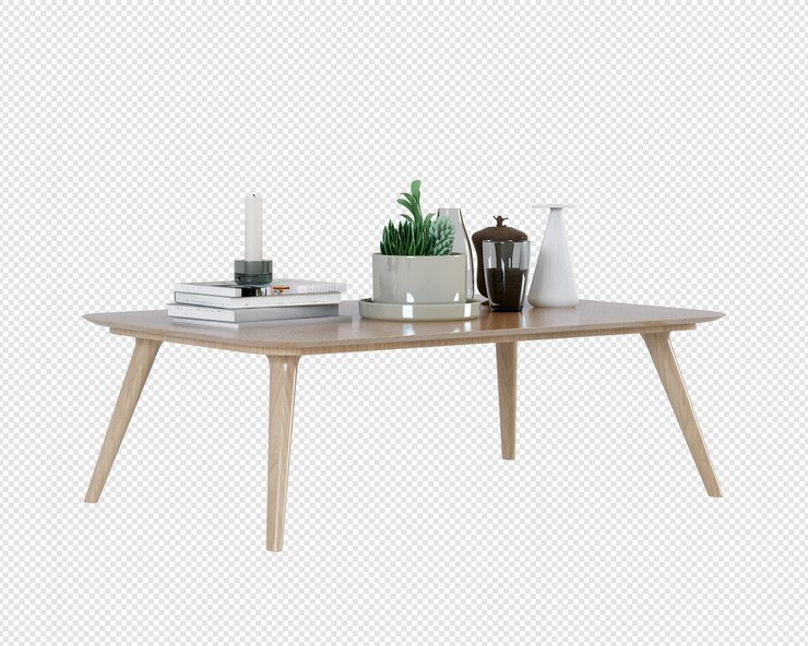 Table and decor in 3d rendering isolated