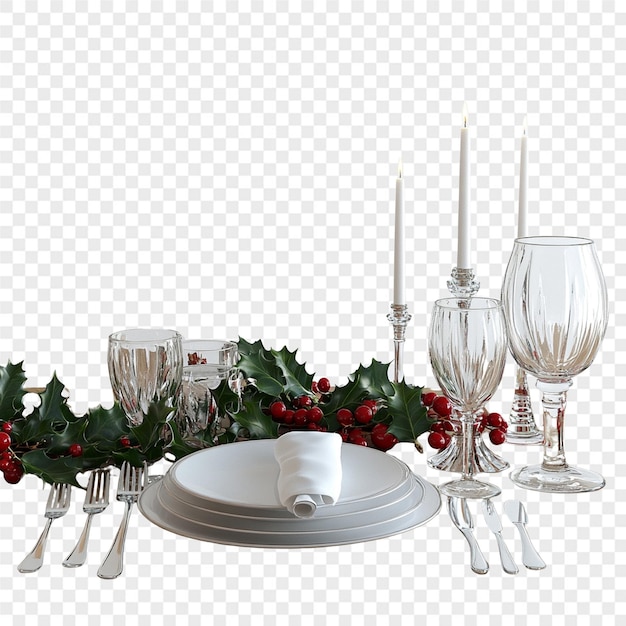 une table avec une assiette et des verres et une assiette avec du saule et du saule