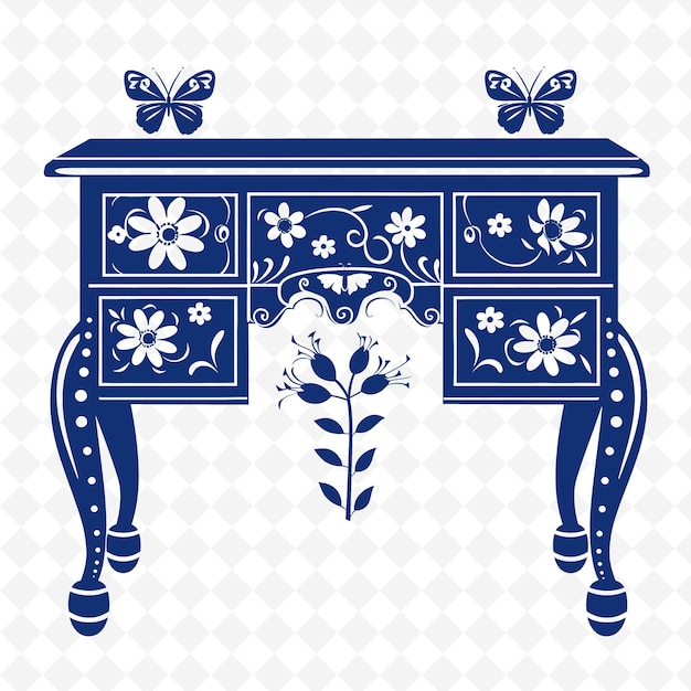 PSD une table bleue et blanche avec un papillon dessus