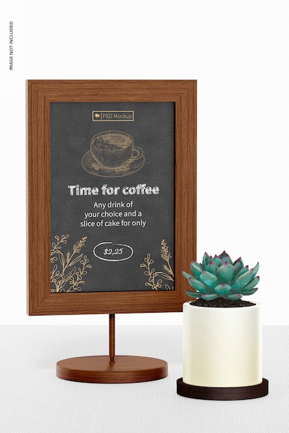 Table Board Sign Mockup, mit Pflanze