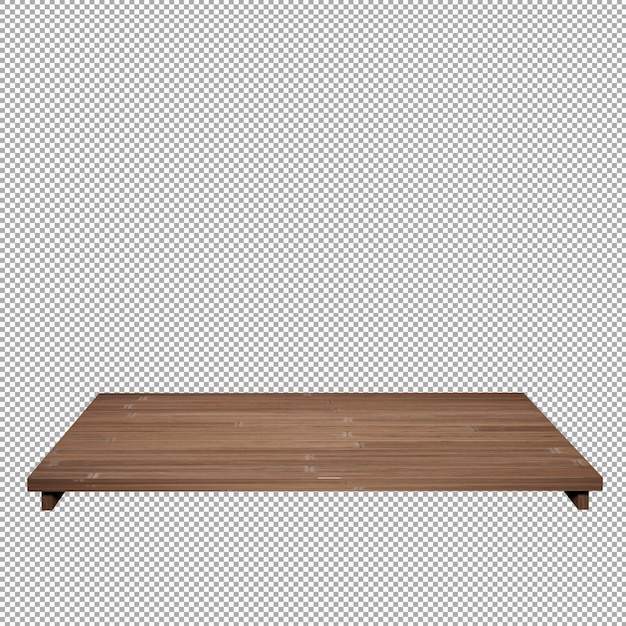 Table en bois au premier plan dessus de table en bois vue de face rendu 3d isolé
