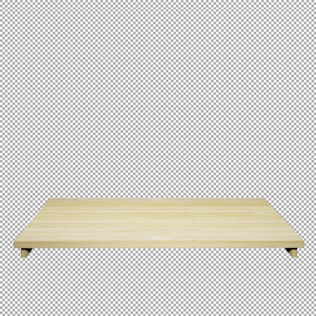 Table en bois au premier plan dessus de table en bois vue de face rendu 3d isolé