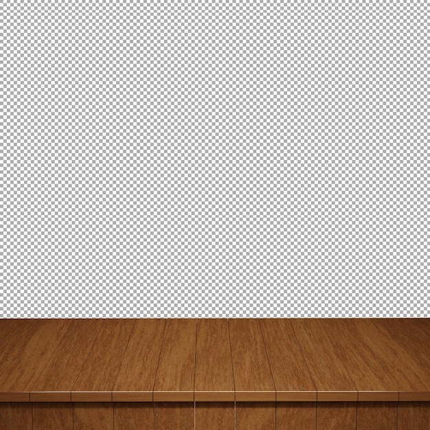 Table en bois au premier plan dessus de table en bois vue de face rendu 3d isolé