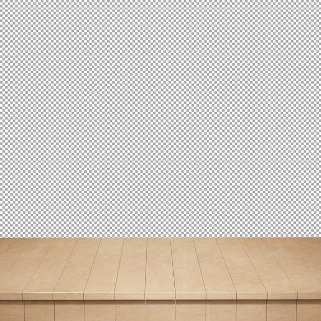 Table en bois au premier plan dessus de table en bois vue de face rendu 3d isolé