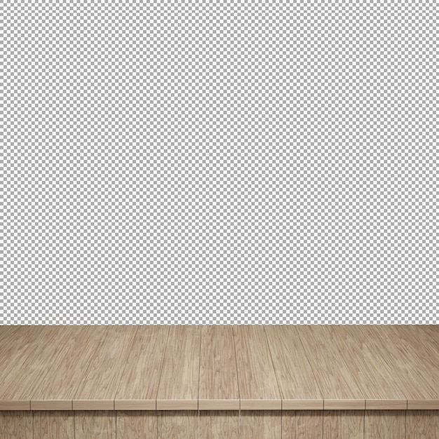 Table en bois au premier plan dessus de table en bois vue de face rendu 3d isolé