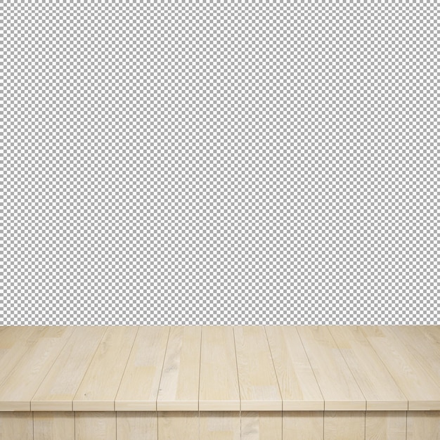 Table en bois au premier plan dessus de table en bois vue de face rendu 3d isolé