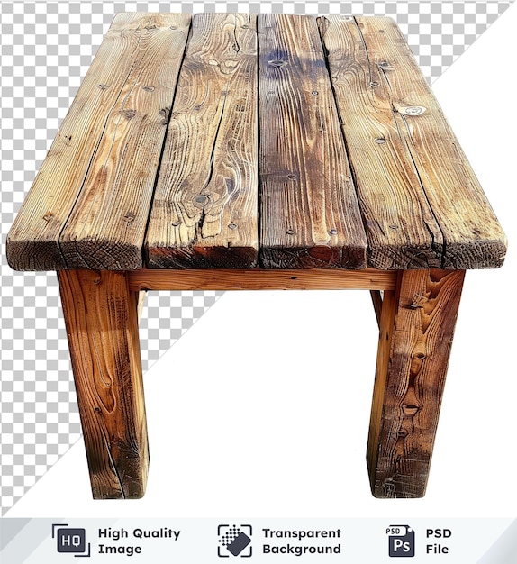 PSD table en bois isolée sur un fond transparent