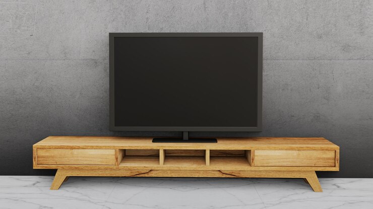 PSD table en bois et téléviseur 3d