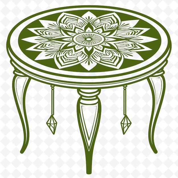 PSD table à café de style bohémien avec dessin de mandala et collection de motifs de décoration d'illustration en cristal