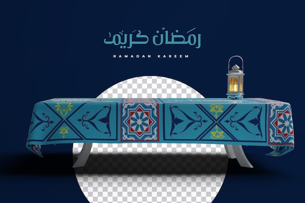 Table islamique Ramadan Kareem avec calligraphie arabe et tissu Ramadan et motif Ramadan