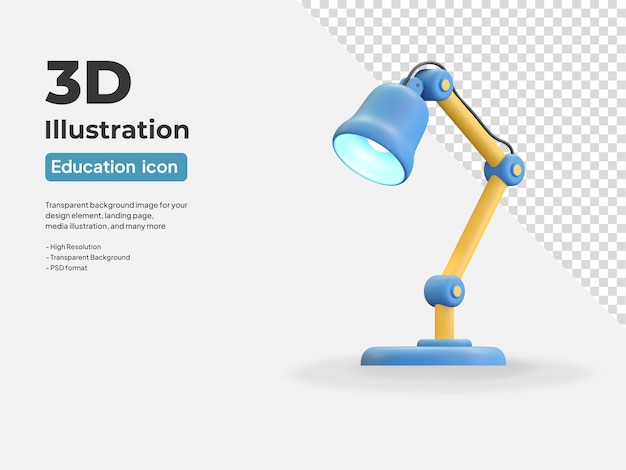 Table lamp study icon school education 3d render illustration