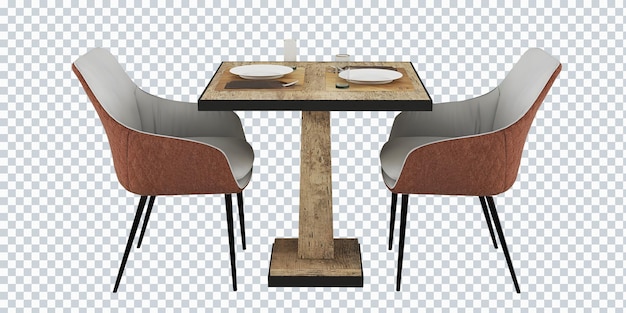 PSD table à manger de restaurant 2 places avec chaises roses. meubles