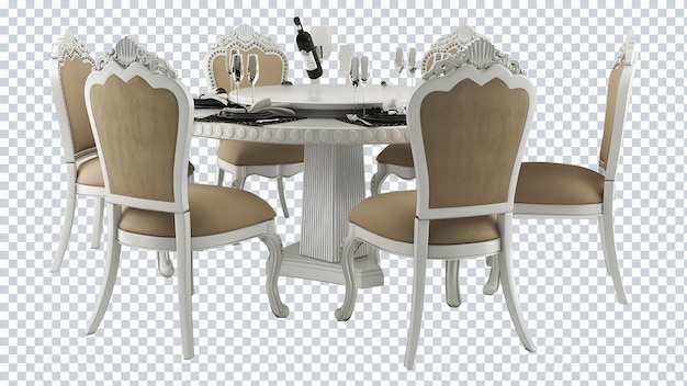 PSD table à manger vintage blanche et marron classique à 5 places. meubles
