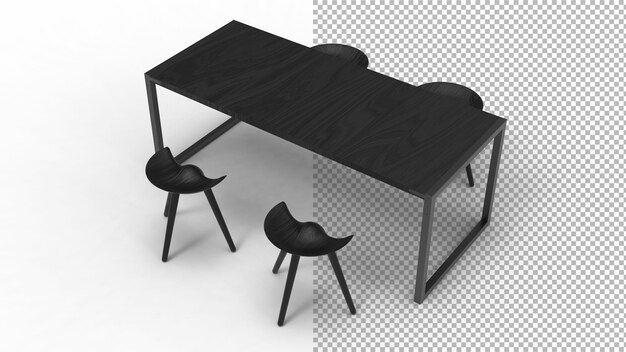 PSD table à manger avec vue de dessus de chaise avec rendu 3d de l'ombre