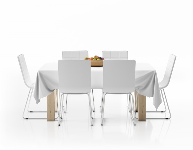 Table avec nappe, fruits et chaises