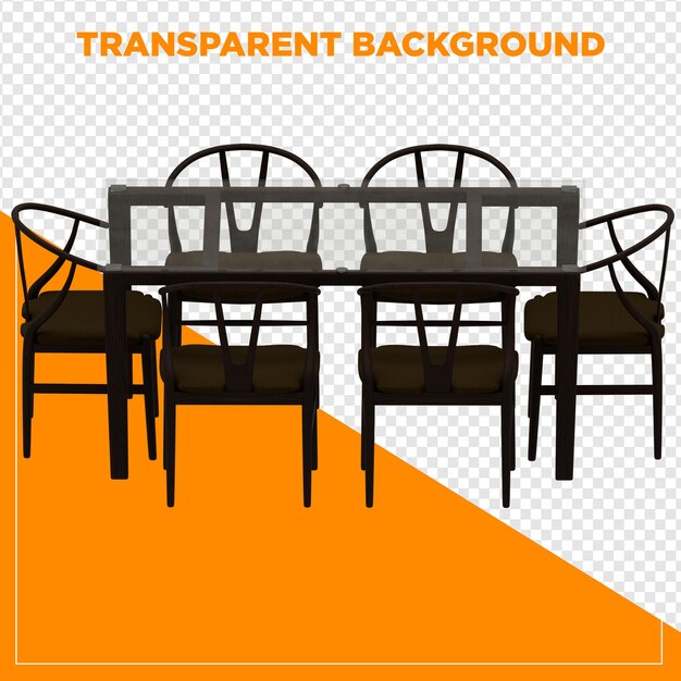 Table rectangulaire 3D avec des chaises à fond transparent