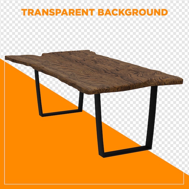 Table rectangulaire à rendu 3D avec fond transparent