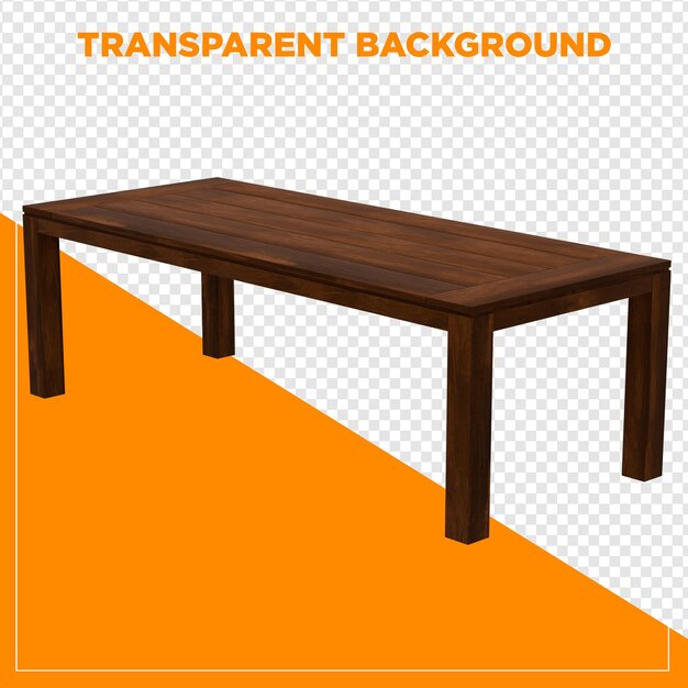 Table rectangulaire à rendu 3D avec fond transparent
