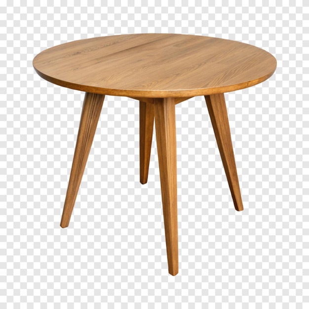 Table ronde en bois à trois pattes isolée sur un fond blanc transparent